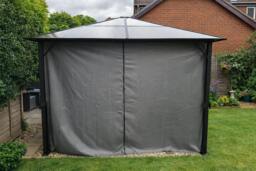 Rackhams Peninsula Polycarbonate Roof Garden Gazebo with Grey Curtains – Black Frame - 2 Sizes - Grey - 4m x 3m( - thumbnail 2