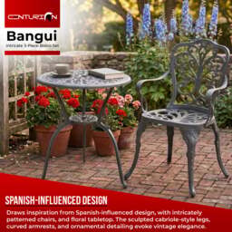 Rackhams BANGUI Grey Luxurious Garden and Patio Table and 2 Large Chairs with Armrests Cast Aluminium Bistro Set - thumbnail 2