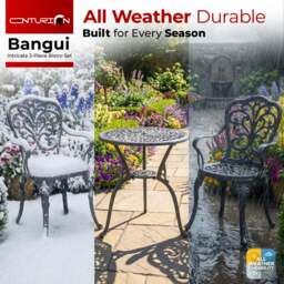 Rackhams BANGUI Grey Luxurious Garden and Patio Table and 2 Large Chairs with Armrests Cast Aluminium Bistro Set - thumbnail 5