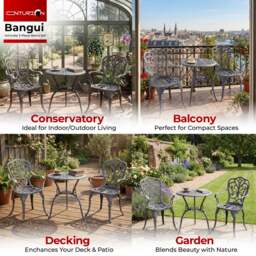 Rackhams BANGUI Grey Luxurious Garden and Patio Table and 2 Large Chairs with Armrests Cast Aluminium Bistro Set - thumbnail 3