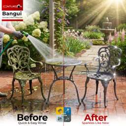 Rackhams BANGUI Grey Luxurious Garden and Patio Table and 2 Large Chairs with Armrests Cast Aluminium Bistro Set - thumbnail 6