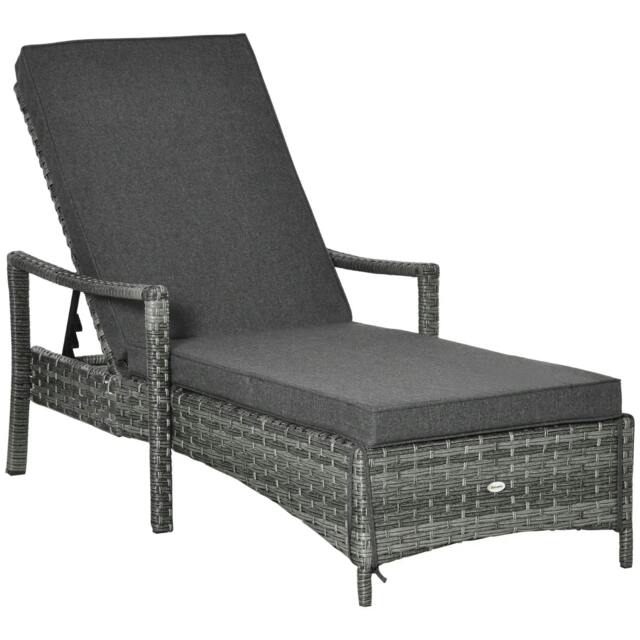 Rackhams Patio Rattan Sun Lounger, Dual Wicker Weave Outdoor Single Reclining Chair Furniture, 5-Level Adjustable Backrest w/ Removeable & Washable Cushion - image 1