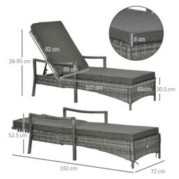 Rackhams Patio Rattan Sun Lounger, Dual Wicker Weave Outdoor Single Reclining Chair Furniture, 5-Level Adjustable Backrest w/ Removeable & Washable Cushion - thumbnail 2