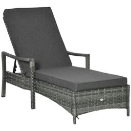 Rackhams Patio Rattan Sun Lounger, Dual Wicker Weave Outdoor Single Reclining Chair Furniture, 5-Level Adjustable Backrest w/ Removeable & Washable Cushion - thumbnail 1