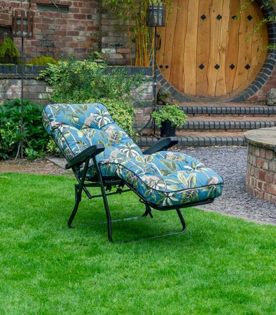 Rackhams Deluxe Garden Relaxer Chair - Multi-Position Reclining Lounger - Tropical Blue (Black Frame) - 99cm x 58cm x 73cm - image 1