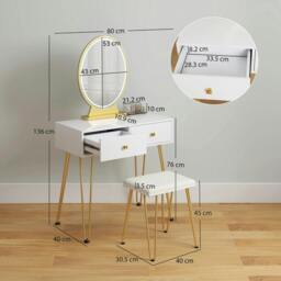 Rackhams Dressing Table with LED Mirror and Cushioned Stool, Vanity Desk with Acrylic Lipstick Holder and 2 Drawers, Makeup Table for Bedroom, White - thumbnail 3