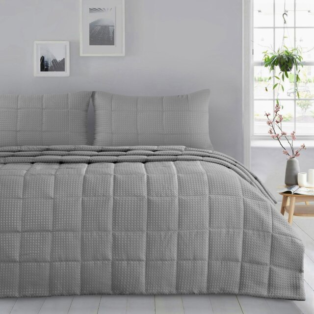 Rackhams Waffle Weave Luxury Bedspread Set - Silver - One Size - image 1