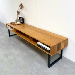 "Rackhams Marston Wide TV Stand on Minimalist Square Legs - Oak - 15cm (6"") Square Legs - 200cm (79"") wide" - thumbnail 3