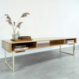 "Rackhams Marston Wide TV Stand on Minimalist Square Legs - Oak - 15cm (6"") Square Legs - 200cm (79"") wide" - thumbnail 2