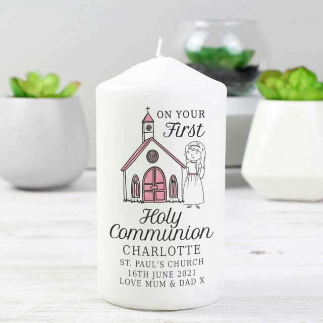 Rackhams Personalised Girls First Holy Communion Pillar Candle - image 1
