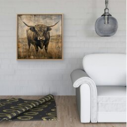 "Rackhams Old Style Highland Cow Framed Canvas -  - Black - 10"" x 10""" - thumbnail 5