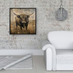 "Rackhams Old Style Highland Cow Framed Canvas -  - Black - 10"" x 10""" - thumbnail 6