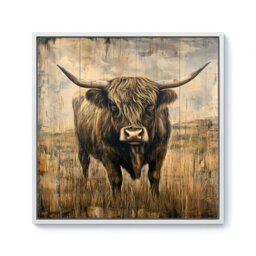 "Rackhams Old Style Highland Cow Framed Canvas -  - Black - 10"" x 10""" - thumbnail 2