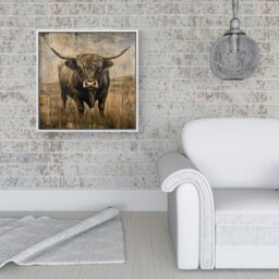 "Rackhams Old Style Highland Cow Framed Canvas -  - Black - 10"" x 10""" - thumbnail 3