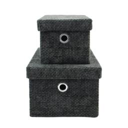 Rackhams Metro Rectangular Lidded Fabric Storage Baskets for Home Organisation, Set of 2, Black - thumbnail 3