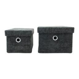 Rackhams Metro Rectangular Lidded Fabric Storage Baskets for Home Organisation, Set of 2, Black - thumbnail 5