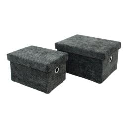Rackhams Metro Rectangular Lidded Fabric Storage Baskets for Home Organisation, Set of 2, Black - thumbnail 1