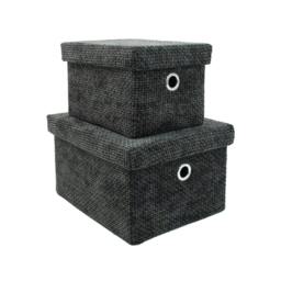Rackhams Metro Rectangular Lidded Fabric Storage Baskets for Home Organisation, Set of 2, Black - thumbnail 2