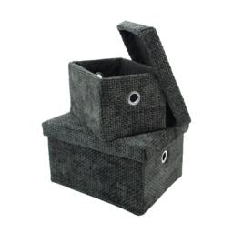 Rackhams Metro Rectangular Lidded Fabric Storage Baskets for Home Organisation, Set of 2, Black - thumbnail 4