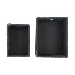 Rackhams Metro Rectangular Lidded Fabric Storage Baskets for Home Organisation, Set of 2, Black - thumbnail 6