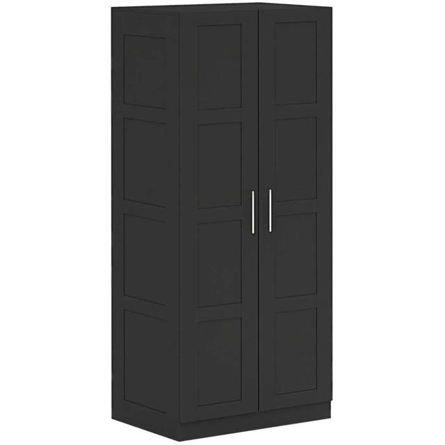 Rackhams Double Panel Door Wardrobe, with Shelves - Black