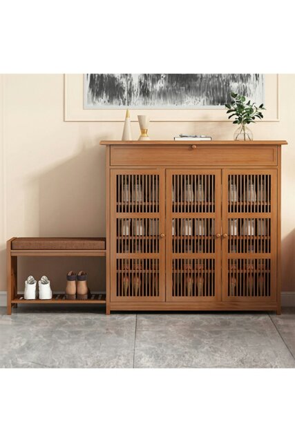 Rackhams Bamboo Entryway Storage Shoe Cabinet with Bench - Brown - image 1