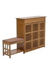 Rackhams Bamboo Entryway Storage Shoe Cabinet with Bench - Brown - thumbnail 3