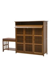 Rackhams Bamboo Entryway Storage Shoe Cabinet with Bench - Brown - thumbnail 5