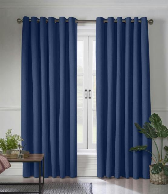 Rackhams Linen Look Ring Top Blackout Curtains - Blue - 161cm width x 229cm drop - image 1