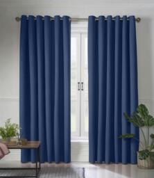 Rackhams Linen Look Ring Top Blackout Curtains - Blue - 161cm width x 229cm drop