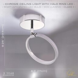 Rackhams Modern Fully Adjustable Chrome Halo Style Ring LED Ceiling or Wall Light Fitting - thumbnail 5