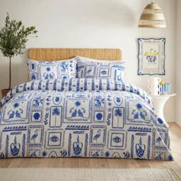 Rackhams Frieze Duvet Cover Set - Blue/White - Superking - Blue/White - 50% Polyester/50% Cotton - thumbnail 1