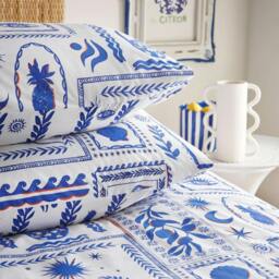 Rackhams Frieze Duvet Cover Set - Blue/White - Superking - Blue/White - 50% Polyester/50% Cotton - thumbnail 3