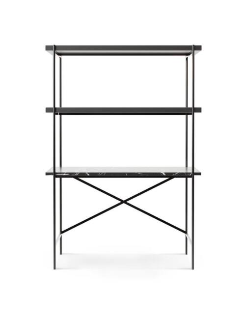 Rackhams Adriana Bookshelves With Desk - Black Marble - Dark Chrome - Grey Wood Laminate - image 1