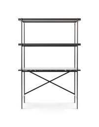 Rackhams Adriana Bookshelves With Desk - Black Marble - Dark Chrome - Grey Wood Laminate