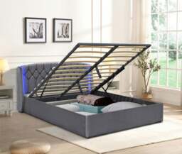 Rackhams Fabric Gas lift Bedframe LED Headboard Grey Green 3ft 4ft6 5ft Bedroom Furniture - Green - King - thumbnail 2