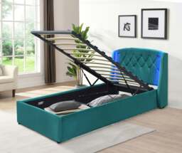 Rackhams Fabric Gas lift Bedframe LED Headboard Grey Green 3ft 4ft6 5ft Bedroom Furniture - Green - King - thumbnail 3