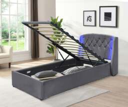 Rackhams Fabric Gas lift Bedframe LED Headboard Grey Green 3ft 4ft6 5ft Bedroom Furniture - Green - King - thumbnail 4