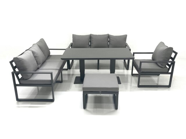 Rackhams Outdoor Garden Furniture Set Aluminium Lounge Sofa Adjustable Rising Lifting Dining Table Sets with Big Footstool Dark Grey - image 1