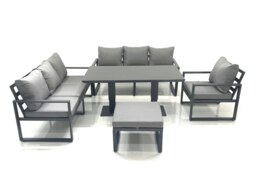 Rackhams Outdoor Garden Furniture Set Aluminium Lounge Sofa Adjustable Rising Lifting Dining Table Sets with Big Footstool Dark Grey - thumbnail 2
