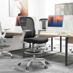 Rackhams Mesh Draughtsman Chair, Ergonomic Drafting Chair, Black White - Grey - thumbnail 2