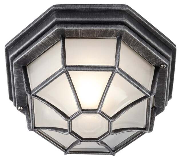 Rackhams Traditional Hexagonal Black/Silver Flush Ceiling Porch Light - image 1