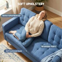 Rackhams Modern 3 Seater Sofa with Hidden Storage and Rubber Wood Legs - Blue - 169W x 63D x 82H cm - 3 - thumbnail 4