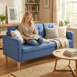 Rackhams Modern 3 Seater Sofa with Hidden Storage and Rubber Wood Legs - Blue - 169W x 63D x 82H cm - 3