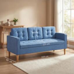 Rackhams Modern 3 Seater Sofa with Hidden Storage and Rubber Wood Legs - Blue - 169W x 63D x 82H cm - 3 - thumbnail 3
