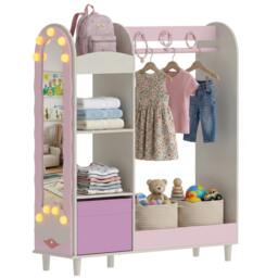 Rackhams Kids Clothing Rack with Lights Mirror, Non-Woven Drawer for Age 3-8 - thumbnail 2