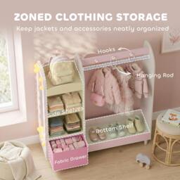 Rackhams Kids Clothing Rack with Lights Mirror, Non-Woven Drawer for Age 3-8 - thumbnail 4