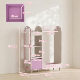 Rackhams Kids Clothing Rack with Lights Mirror, Non-Woven Drawer for Age 3-8 - thumbnail 3