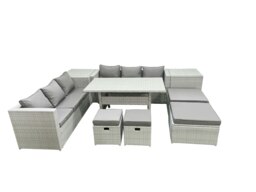 Rackhams Rattan Garden Furniture Set Outdoor 10 Seater Patio Dining Sets with Glass Top Dining Table 2 Side Tables Light Grey Mixed - thumbnail 2
