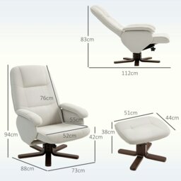 Rackhams Swivel Recliner Chair with Footstool and Wooden Base, Beige - thumbnail 4